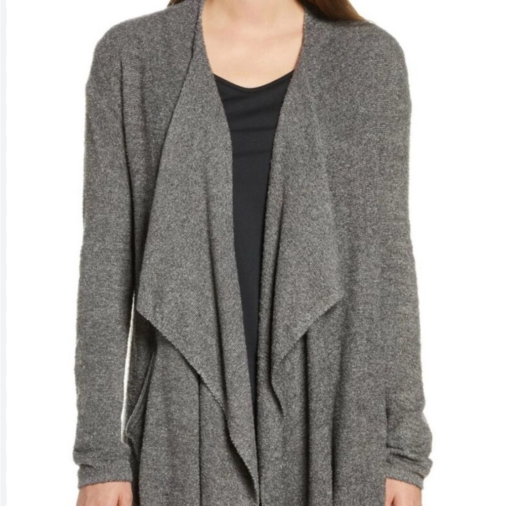Barefoot Dreams Grey Cardigan Sweater Calypso Drape CozyChic Lite Size S/M